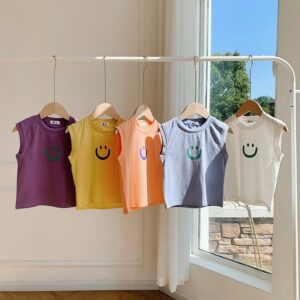 Children Kids Baby Fashion Girls Boys Casual Basic Sleeveless Smiley Print T-Shirt