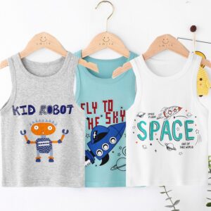 Children Kids Baby Fashion Girls Boys Casual Basic Sleeveless Cartoon Print Vest