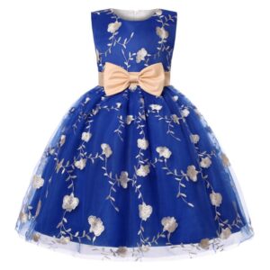 Children Kids Baby Fashion Girls Sleeveless Embroidered Flower Bow Mesh Princess Festival Party Dress