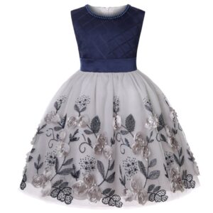 Children Kids Baby Fashion Girls Sleeveless Embroidered Flower Bow Mesh Princess Festival Party Dress