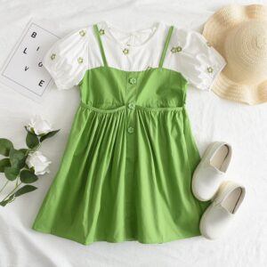 Children Kids Baby Fashion Girls Short Sleeve Color Contrast Flower Princess Dress