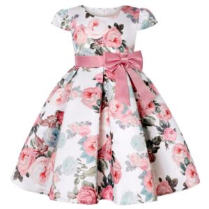 Children Kids Baby Fashion Girls Short Sleeve Retro Flower Print Bow Princess Festival Party Dress
