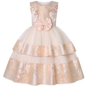 Children Kids Baby Fashion Girls Sleeveless Embroidered Bowknot Mesh Princess Festival Party Dress