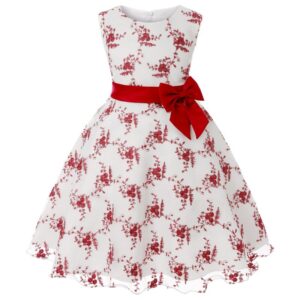 Children Kids Baby Fashion Girls Sleeveless Embroidered Flower Bow Mesh Princess Festival Party Dress