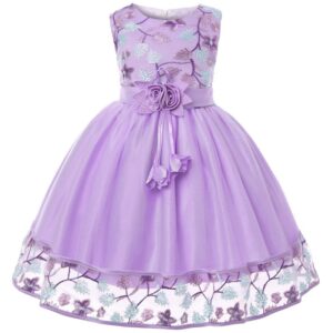 Children Kids Baby Fashion Girls Sleeveless Embroidered Flower Mesh Princess Festival Party Dress