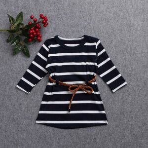 Children Kids Baby Fashion Girls Long Sleeve Stripe Print Dress