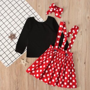 Children Kids Baby Fashion Girls Long Sleeve T-Shirt Top And Dot Strap Skirt Set