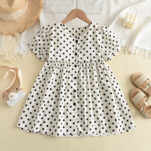 Children Kids Baby Fashion Girls Short Sleeve Polka Dot Print V-Neck Princess Dress