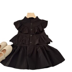 Children Kids Baby Fashion Girls Sleeveless Ruffled Solid Color Princess Dress