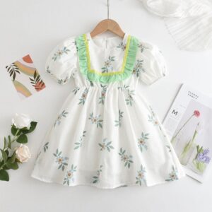Children Kids Baby Fashion Girls Short Sleeve Flower Print Princess Dress