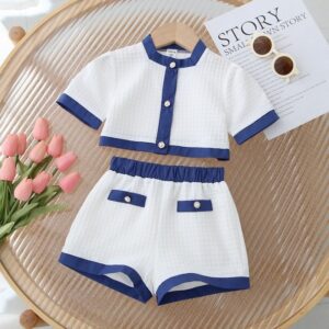 Children Kids Baby Fashion Girls Casual Short Sleeve Color Matching Tops And Skirt 2pcs Set