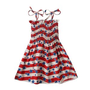 Children Kids Baby Fashion Girls Casual Basics Sleeveless Flag Independence Day Star Print Sling Dress