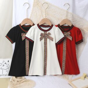 Children Kids Baby Fashion Girls Casual Basics Short Sleeve Bowknot Princess Dress