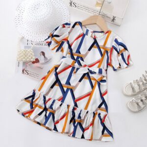 Children Kids Baby Fashion Girls Casual Basics Short Sleeve Stripe Print Round Neck Dress