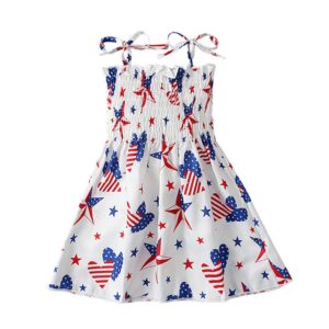 Children Kids Baby Fashion Girls Casual Basics Sleeveless Flag Independence Day Stars Print Sling Dress