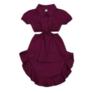 Girls Fashion Solid Color Lapel A Waist-cutting Dovetail Dress