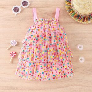 Children Kids Baby Fashion Girls Sleeveless Rainbow Dot Print Mesh Dress