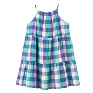 Children Kids Baby Fashion Girls Sleeveless Cartoon Plaid Print Suspender Dress