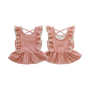 Children Kids Baby Fashion Girls Sleeveless Plaid Print T-Shirt