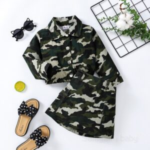 Children Kids Baby Fashion Girls Long Sleeve Camouflage Jacket And Skirt 2pcs Set
