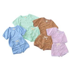 Children Kids Baby Fashion Basic Girls Boys Short Sleeve Solid Color Casual T-Shirt And Shorts 2pcs Set