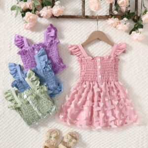 Children Kids Baby Fashion Girls Solid Color Butterfly Ruffle Sleeve Princess Dress