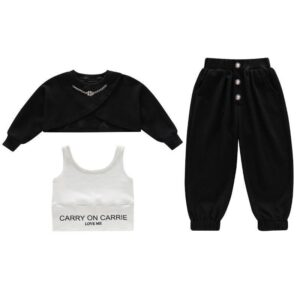 Children Kids Teenagers Fashion Girls Solid Color Long Sleeve Top And Pants Vest Set