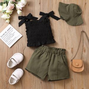 Children Kids Baby Fashion Girls Solid Color Lace-Up Suspender Top And Shorts 2pcs Set
