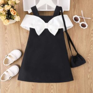 Children Kids Baby Fashion Girls Sleeveless One-Shoulder Bowknot Dress