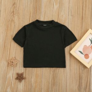 Children Kids Baby Fashion Girls Short Sleeve Solid Color T-Shirt