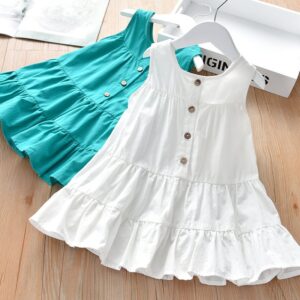 Children Kids Baby Fashion Girls Sleeveless Solid Color Dress
