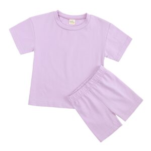 Kids Fashion Solid Color Short-Sleeved T-Shirt Shorts Two-Piece Set