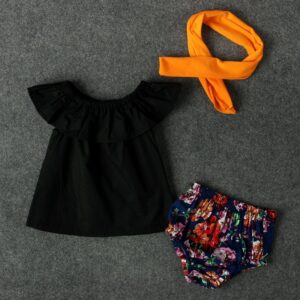 Toddlers Newborn Baby Fashion Girls Short-Sleeved Top And Flower Print Shorts Set