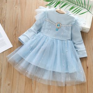 Children Kids Baby Fashion Girls Long Sleeve Rhinestones Princess Mesh Dress