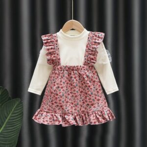 Children Kids Baby Fashion Girls Long-Sleeved Top And Flower Dress 2pcs Set