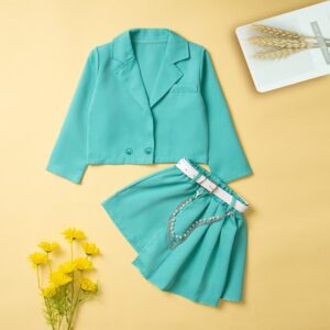 Children Kids Baby Fashion Girls Long Sleeve Solid Color Lapel Top And Skirt 2pcs Set