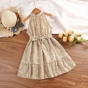 Children Kids Baby Fashion Girls Halter Neck Printed Princess Dress