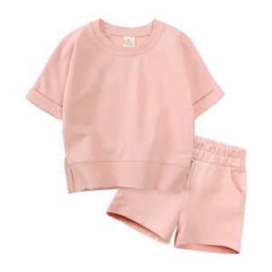 Children Kids Baby Fashion Girls Boys Short Sleeve Solid Color T-Shirt And Shorts 2pcs Set