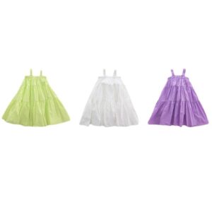 Children Kids Baby Fashion Girls Suspender Solid Color Princess Dress