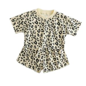 Children Kids Baby Fashion Girls Short Sleeve Leopard Print Top And Shorts 2pcs Set