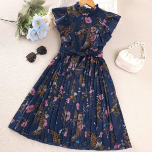 Children Kids Baby Fashion Girls Ruffle Sleeve Floral Print Princess Dress
