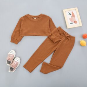 Children Kids Baby Fashion Girls Solid Color Pit Strip Top And Pants 2pcs Set