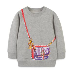 Children Kids Baby Fashion Girls Long Sleeve Round Neck Bag Print Sweatshirt