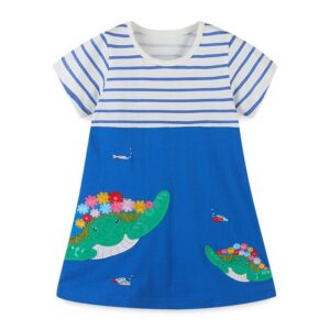 Children Kids Baby Fashion Girls Short Sleeve Cartoon Stripe Turtle Princess Dress