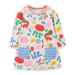 Children Kids Baby Fashion Girls Long Sleeve Cartoon Pumpkin Animal Print Princess Dress