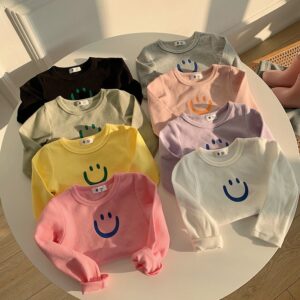 Children Kids Baby Fashion Girls Long Sleeve Smiling Face Print T-Shirt
