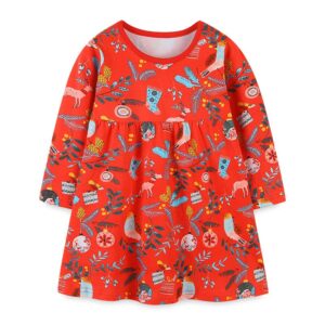 Children Kids Baby Fashion Girls Long Sleeve Cartoon Feathered Animal Print Princess Dress