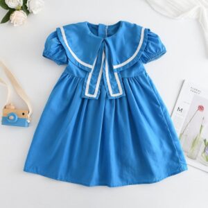 Children Kids Baby Fashion Girls Short Sleeve Princess Peter Pan Collar Dress