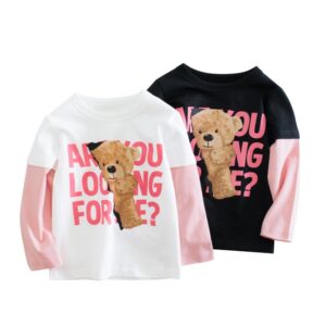 Children Kids Toddlers Fashion Girls Long Sleeve Bear Letter Print T-Shirt