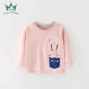 Children Kids Toddlers Fashion Girls Long Sleeve Round Neck Cute Rabbit Print T-Shirt